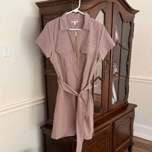 Albion Brown and White Checkered Zip-Up Dress